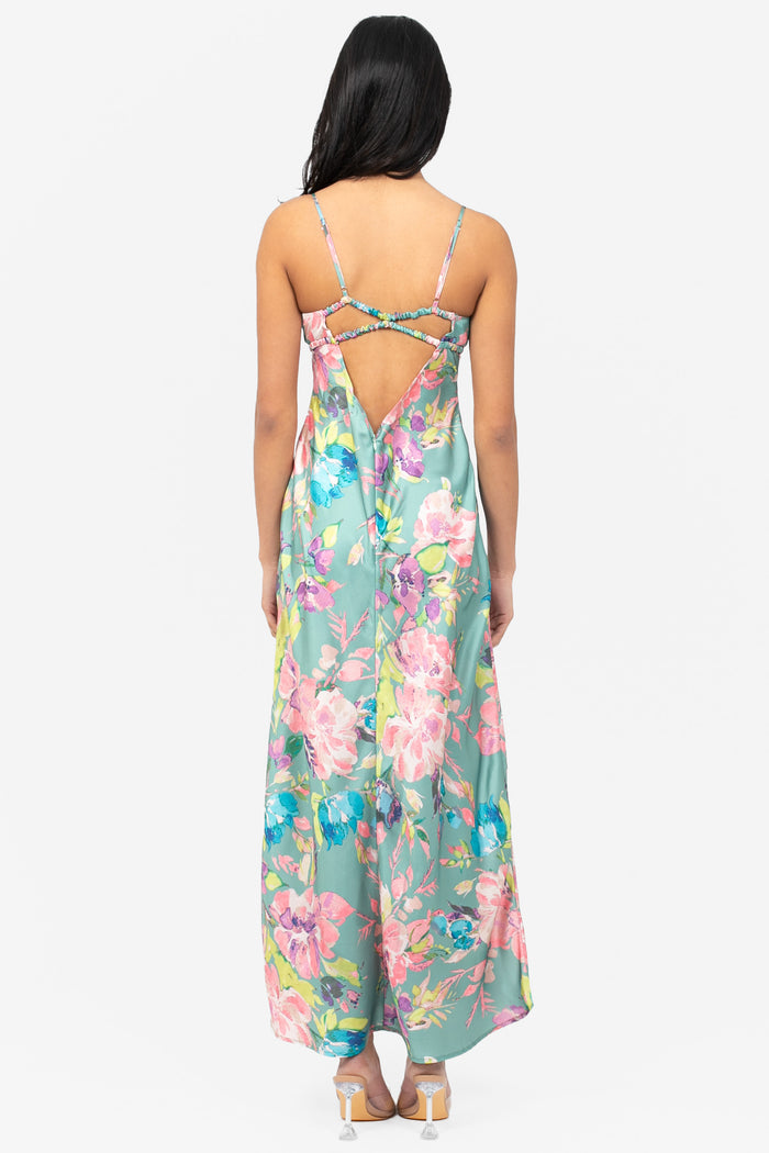 Acacia Satin Floral Maxi Dress - honey