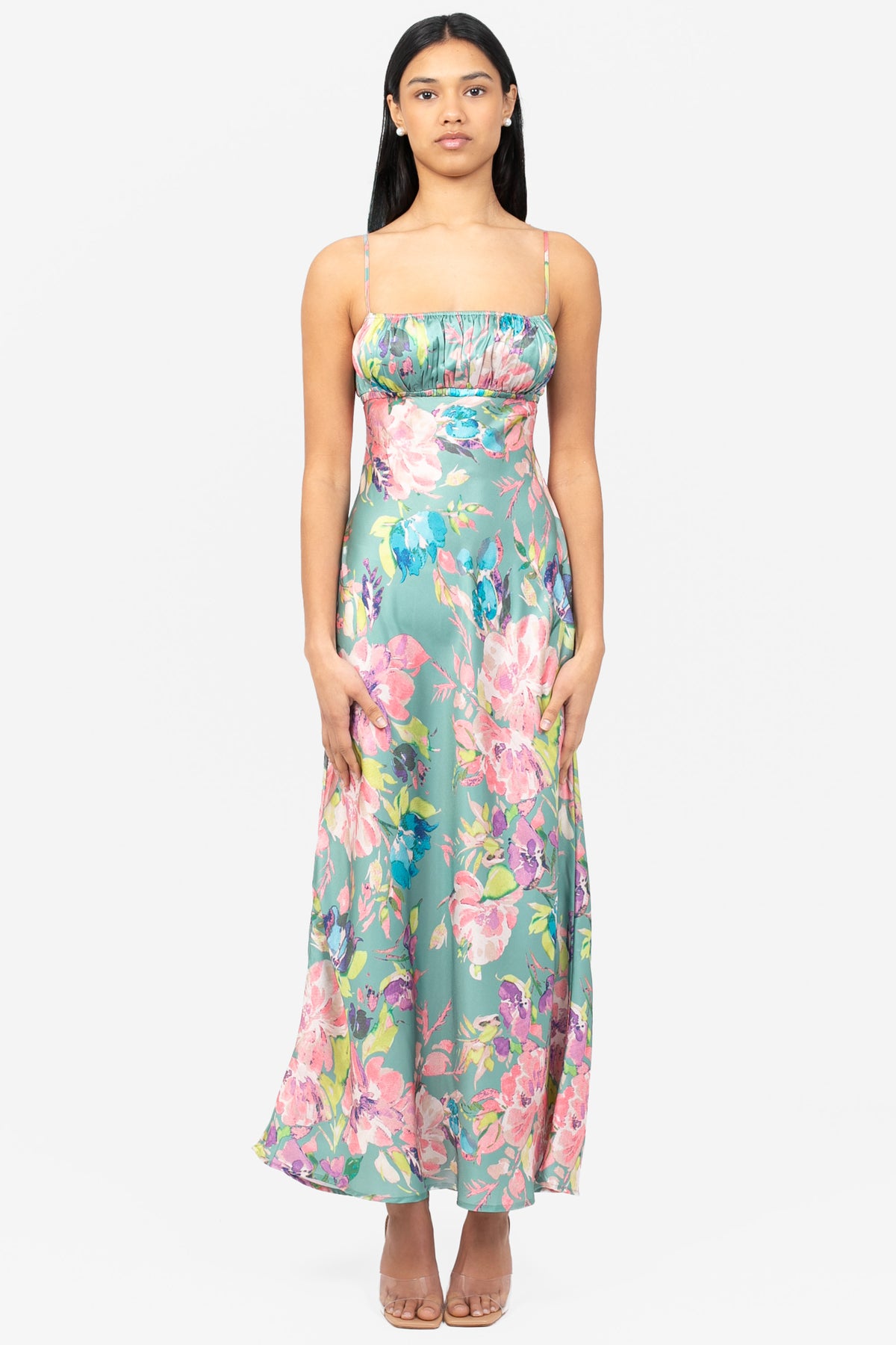 Acacia Satin Floral Maxi Dress - honey