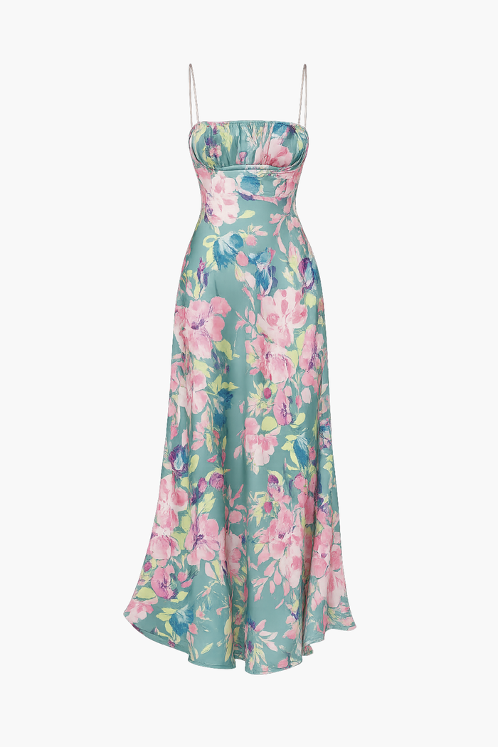 Acacia Satin Floral Maxi Dress - honey