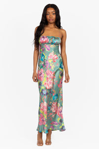 Acacia Satin Floral Maxi Dress - honey
