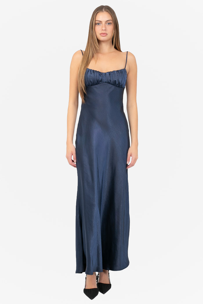 Corrine Twist Back Satin Maxi Dress