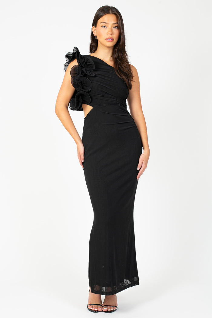 Talia Ruffle Mesh Maxi Dress - honey