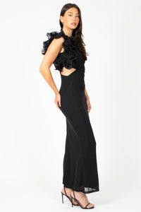 Talia Ruffle Mesh Maxi Dress - honey