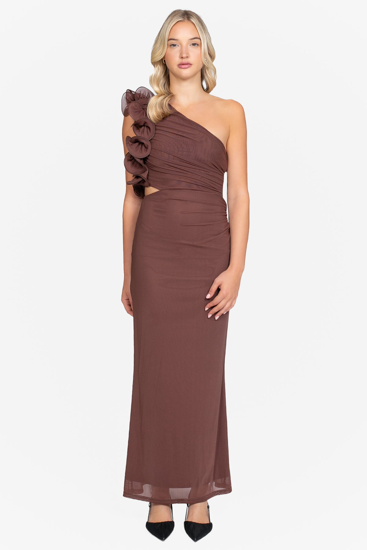 Talia Ruffle Mesh Maxi Dress