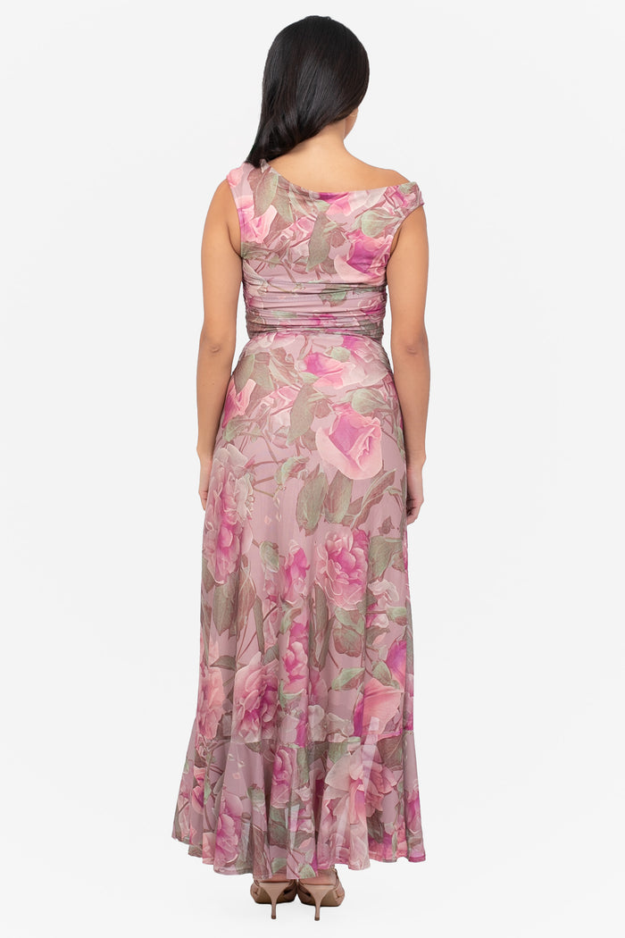 Natalia Floral Ruched Mesh Maxi Dress