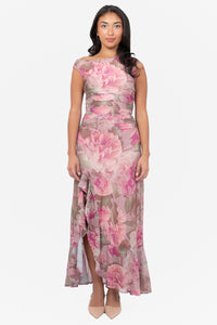 Natalia Floral Ruched Mesh Maxi Dress