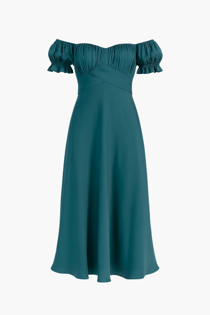 Cindy Satin Off-The-Shoulder Midi Dress - honey