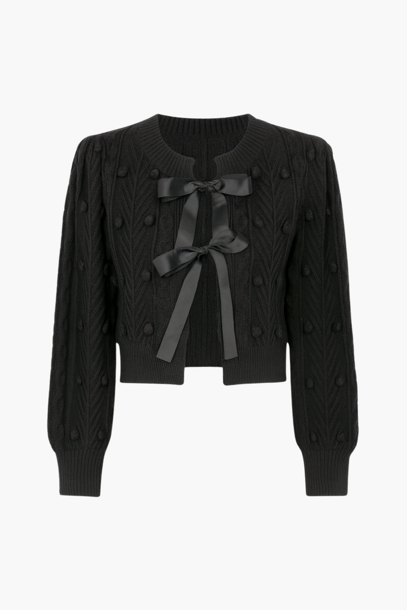 Annaliese Bow Front Knit Pom Pom Cardigan - honey