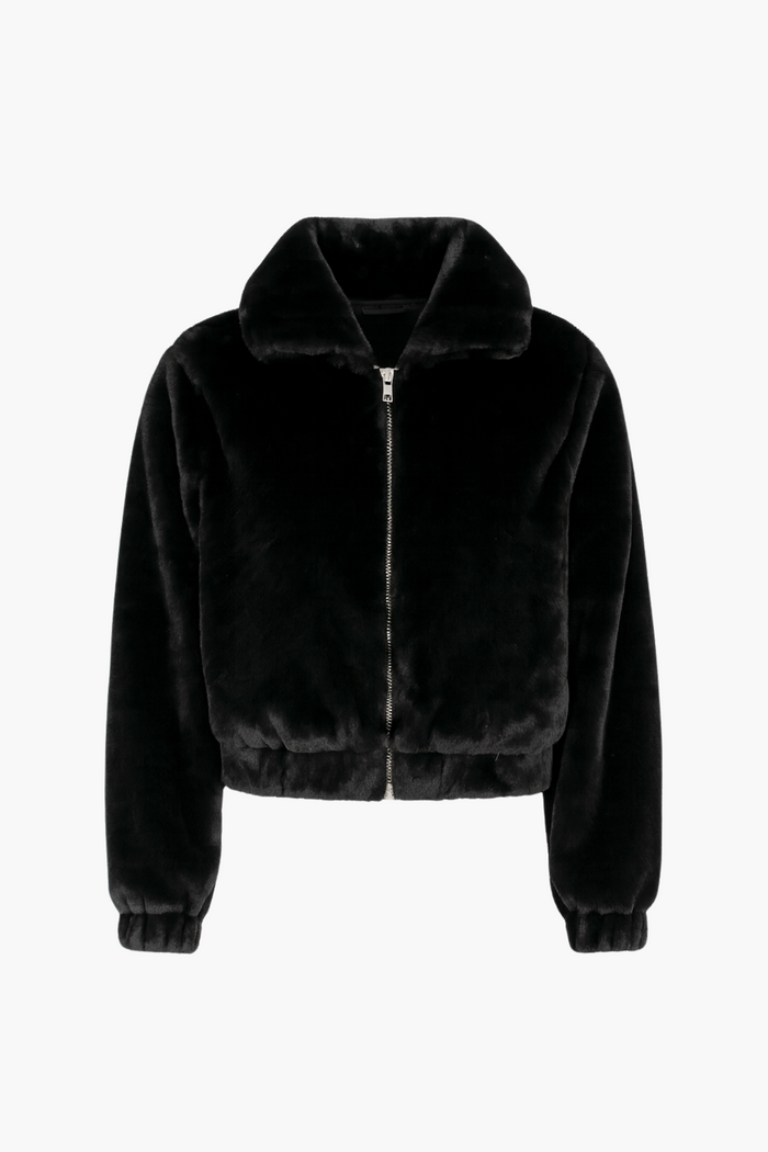 Alethea Hooded Faux Fur Bomber Jacket - honey
