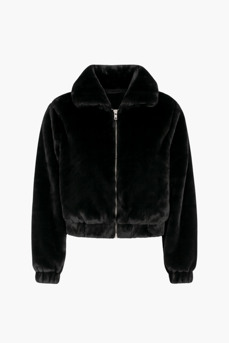 Alethea Hooded Faux Fur Bomber Jacket - honey
