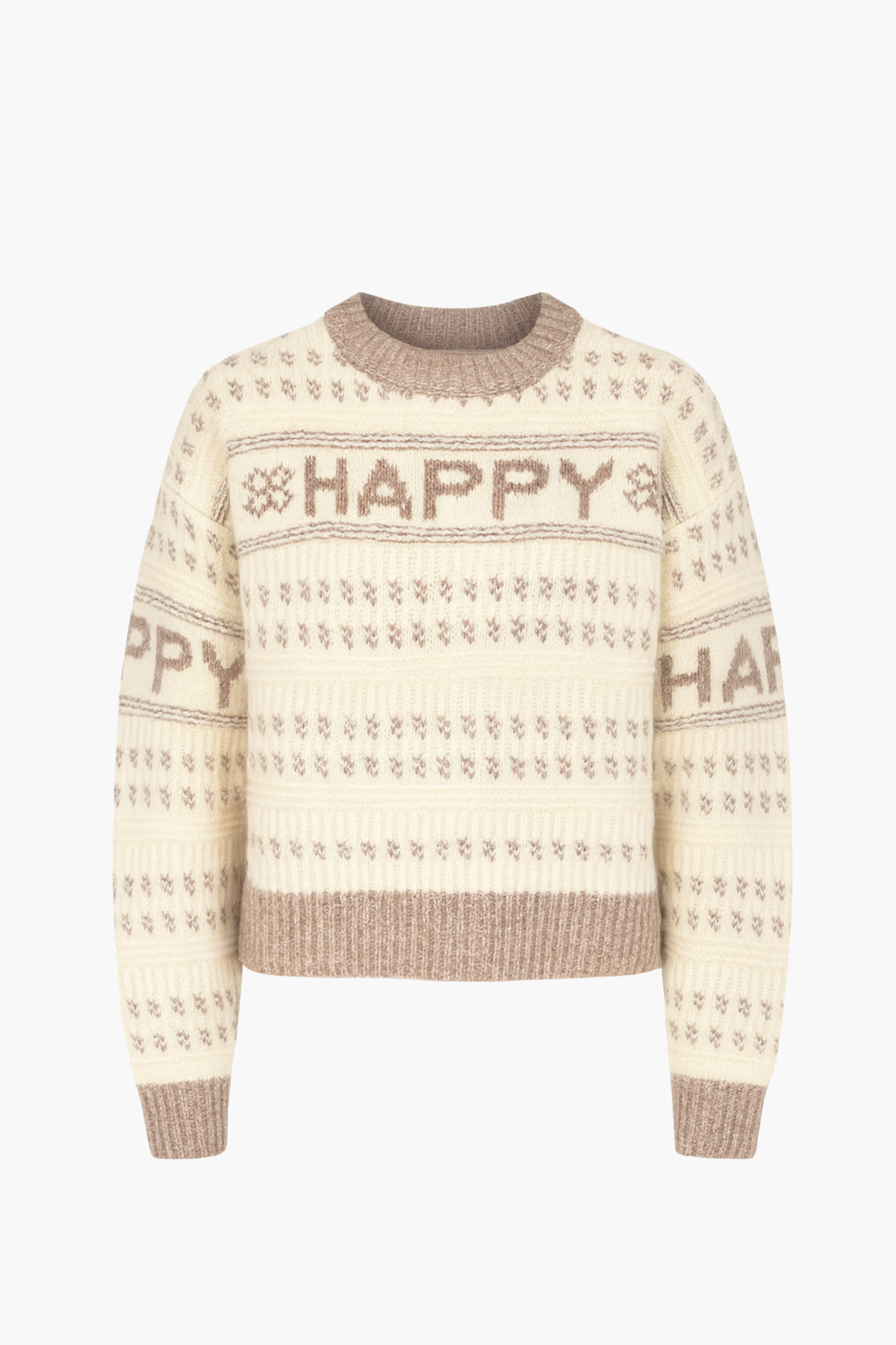 Happy Printed Thick Knit Sweater - honey