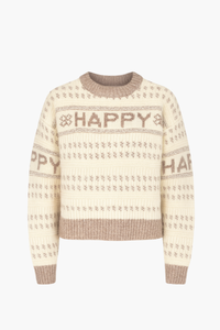 Happy Printed Thick Knit Sweater - honey