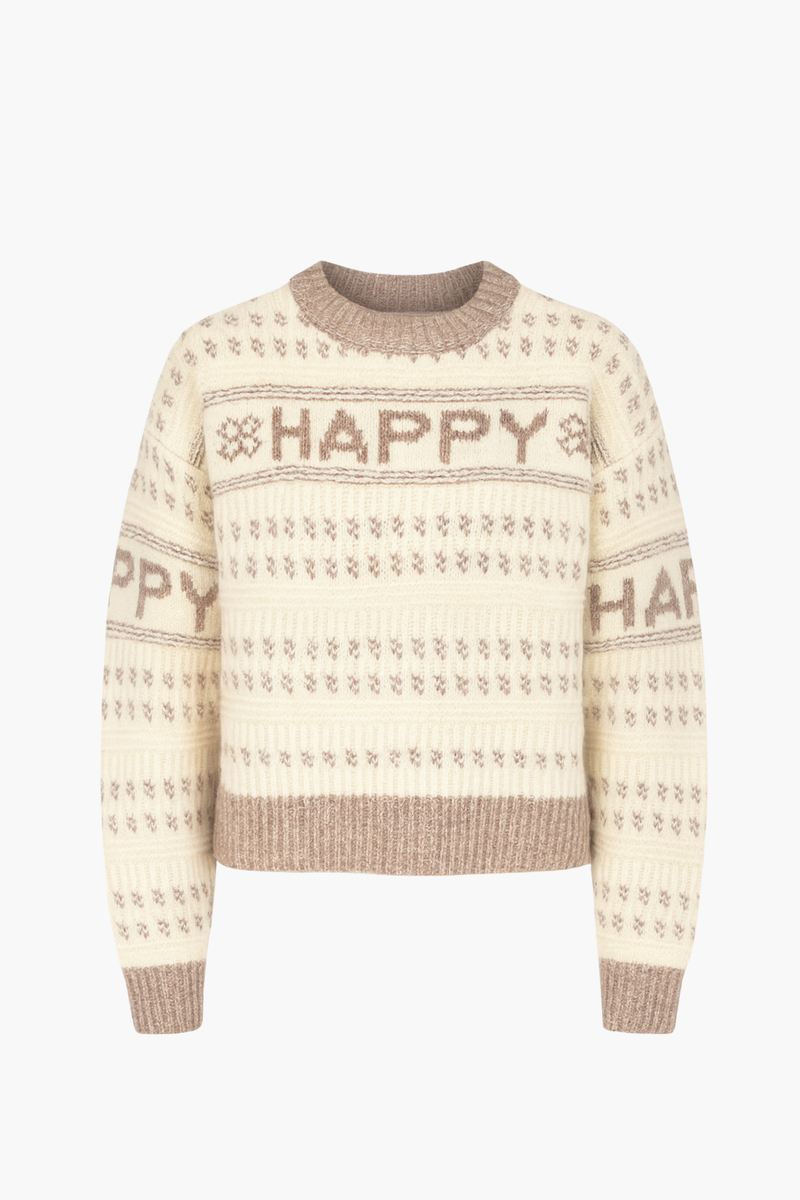 Happy Printed Thick Knit Sweater - honey