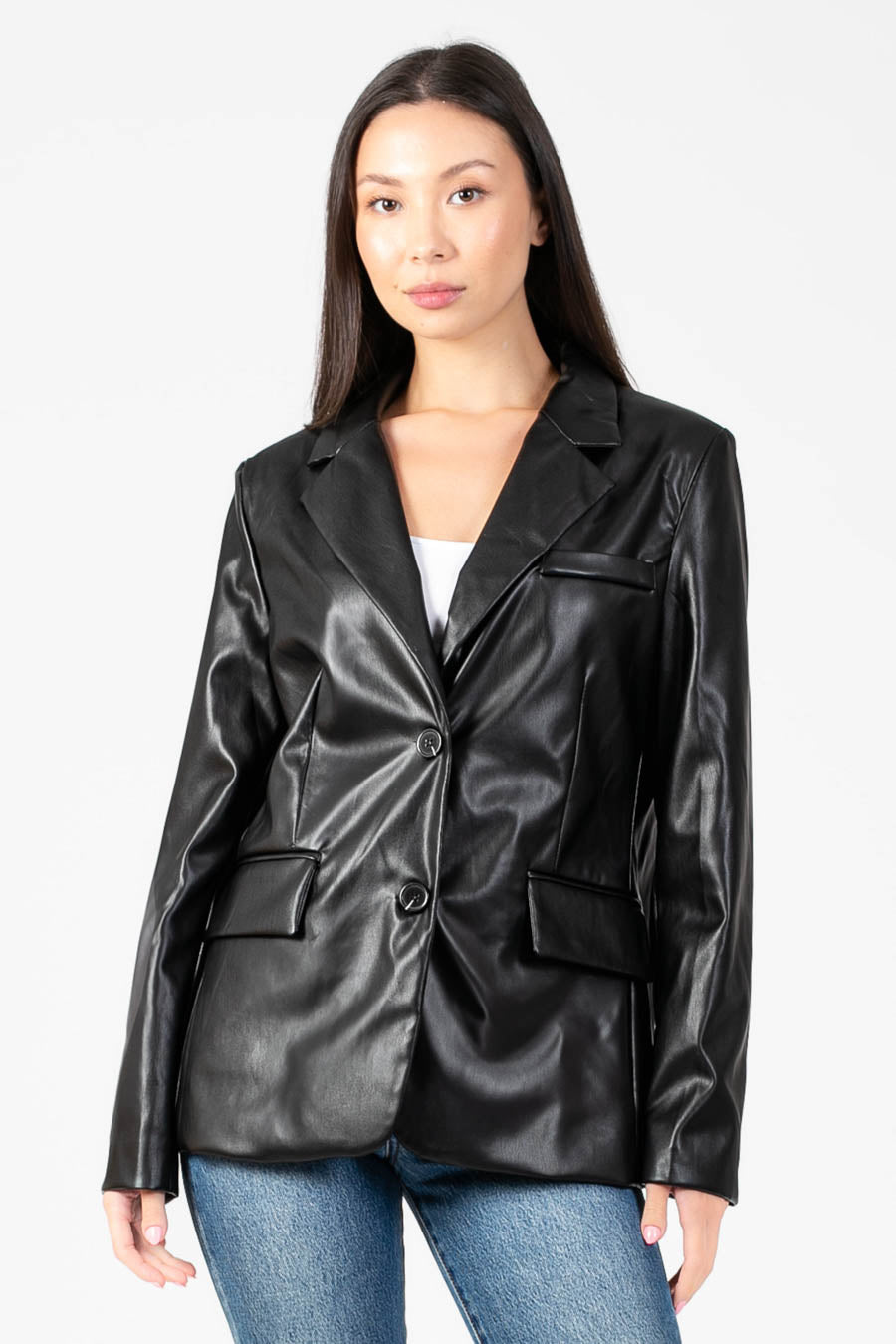 Hailey Vegan Leather Blazer - honey