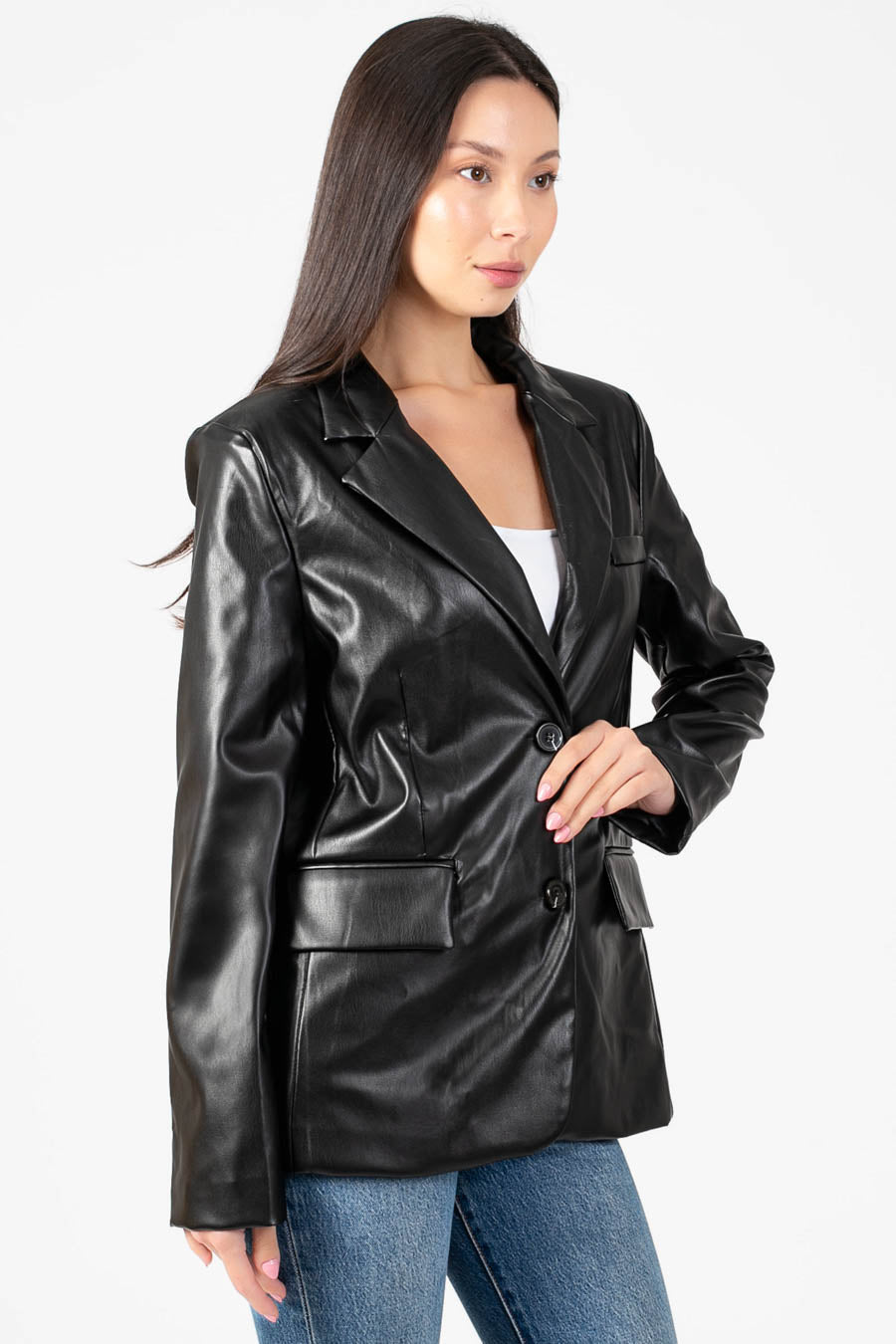 Hailey Vegan Leather Blazer - honey