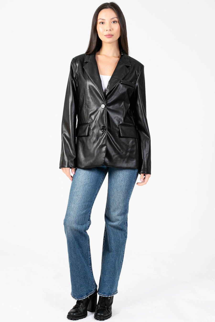 Hailey Vegan Leather Blazer - honey