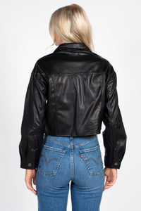 Avery Cropped Faux Leather Shacket