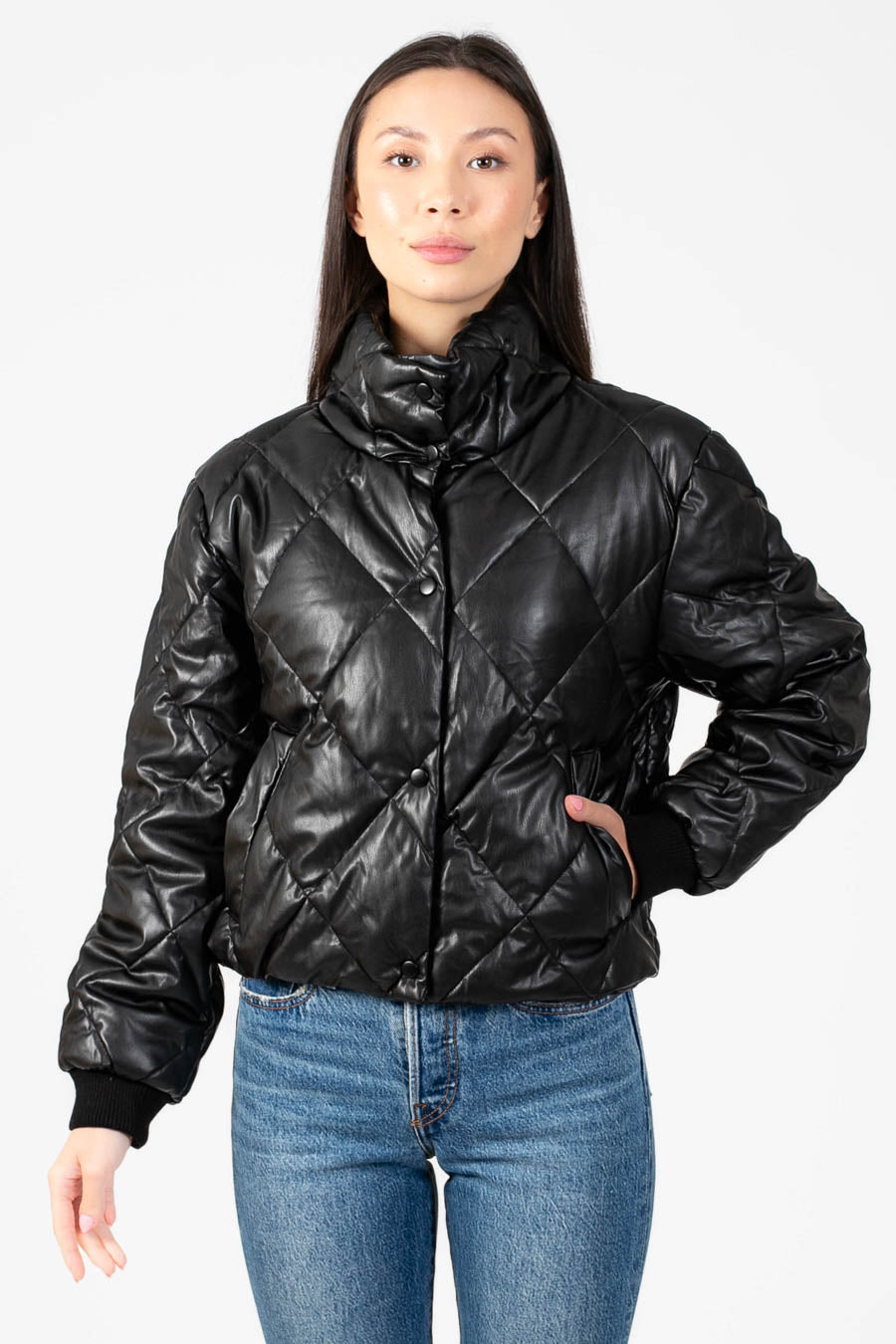 Raven Quilted Faux Leather Jacket - honey