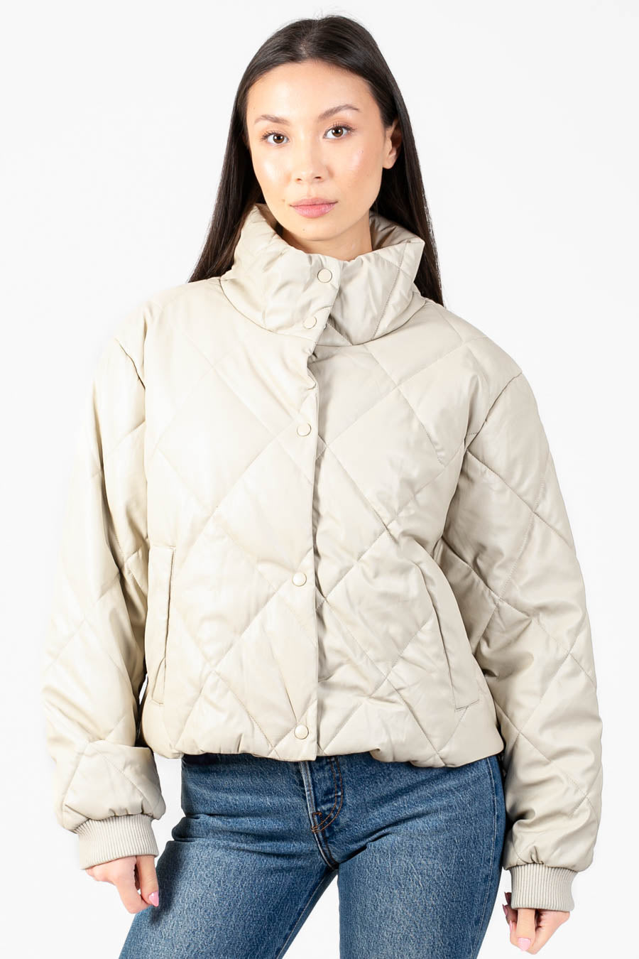 Raven Quilted Faux Leather Jacket - honey