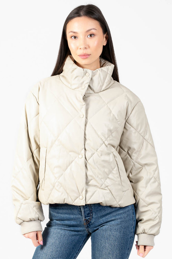 Raven Quilted Faux Leather Jacket - honey