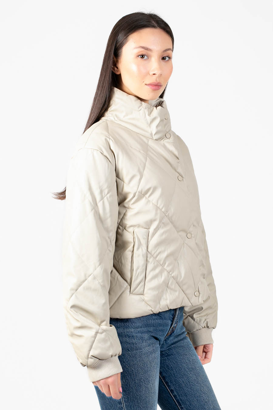 Raven Quilted Faux Leather Jacket - honey