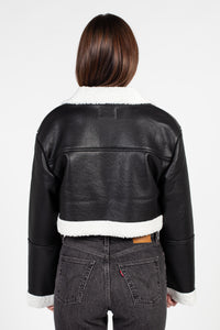 Peggi Sherpa Trim Vegan Leather Jacket