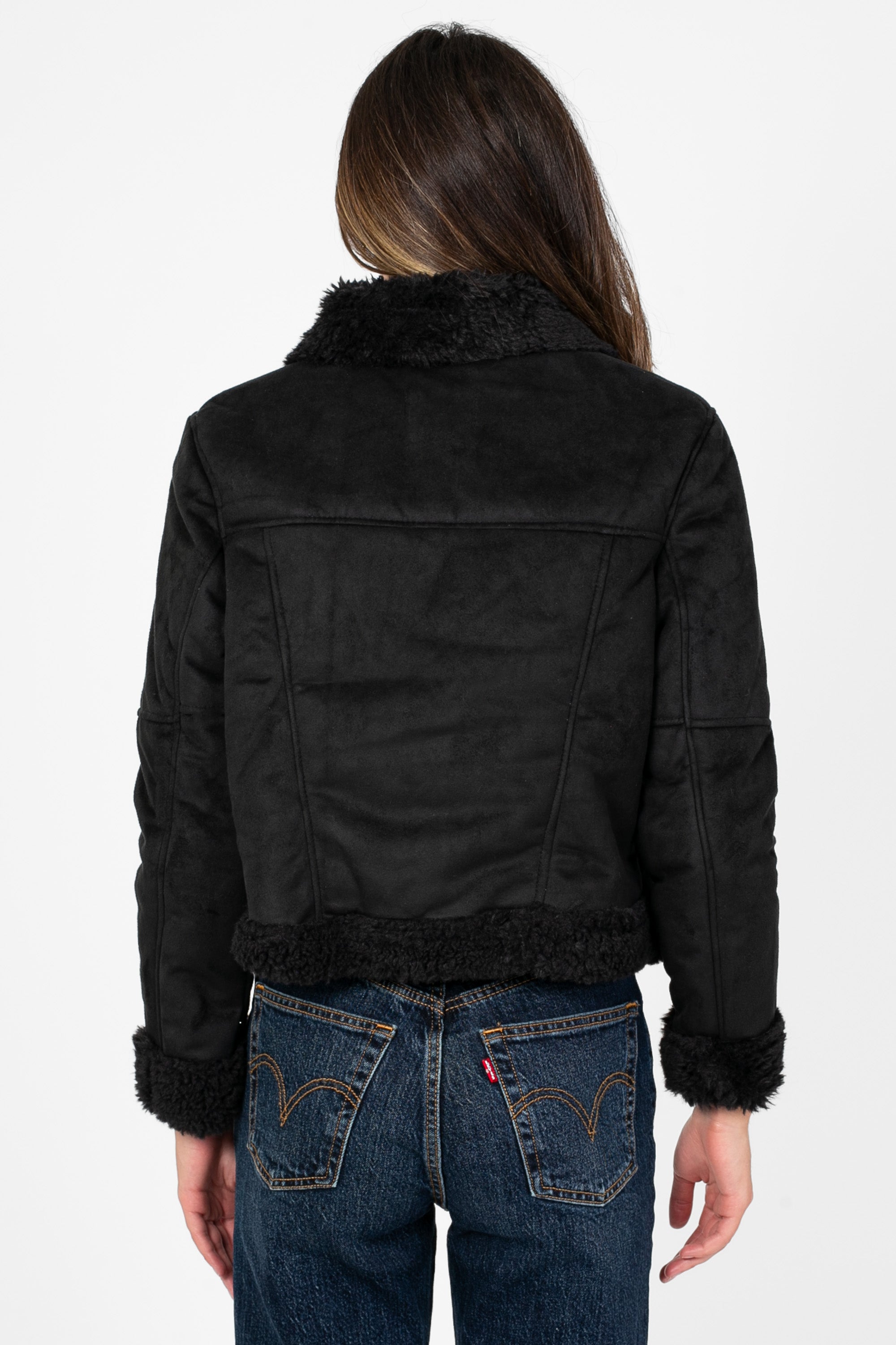 Noticeably Chic Sherpa Trim Suede Crop Jacket