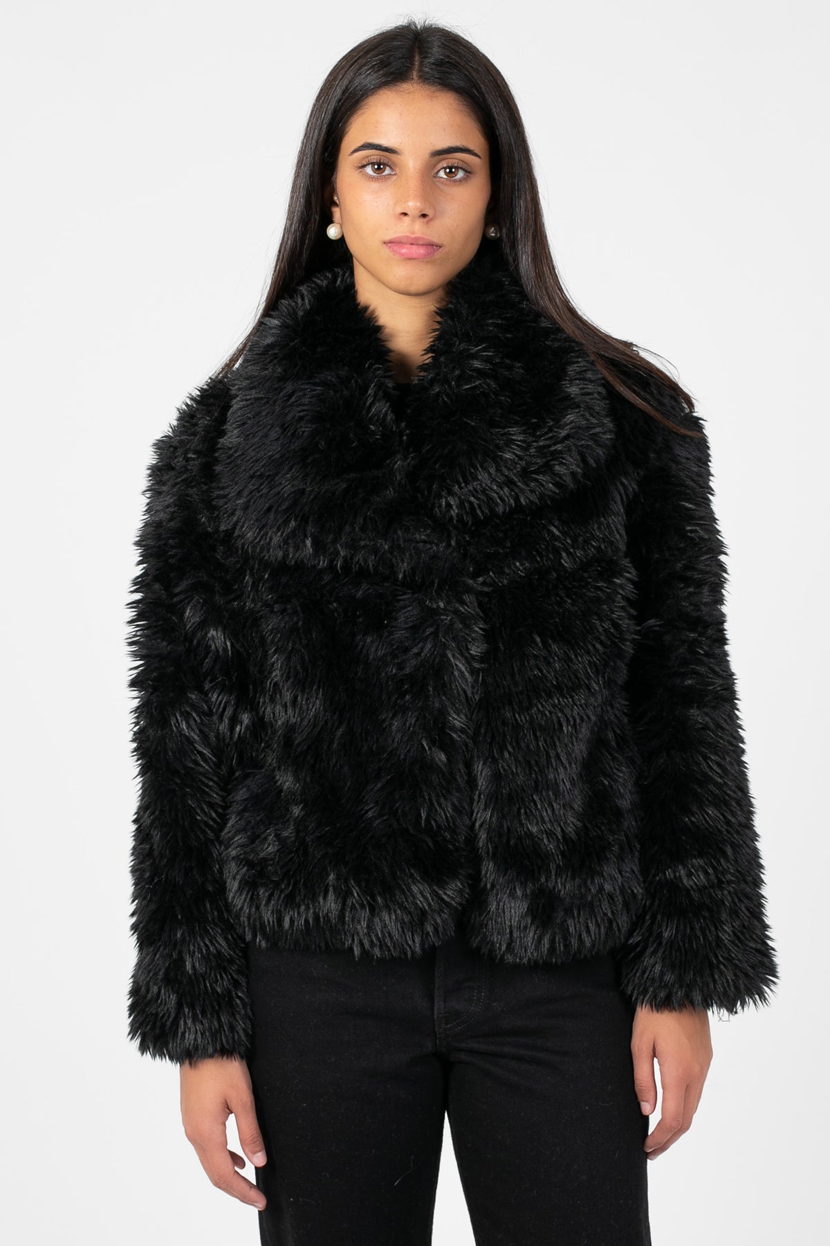 Iryna Collared Faux Fur Shaggy Jacket - honey