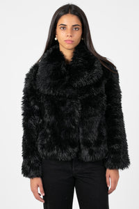 Iryna Collared Faux Fur Shaggy Jacket - honey