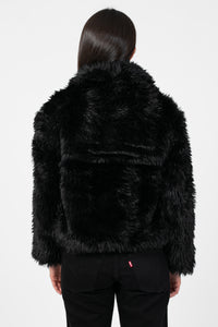 Iryna Collared Faux Fur Shaggy Jacket - honey