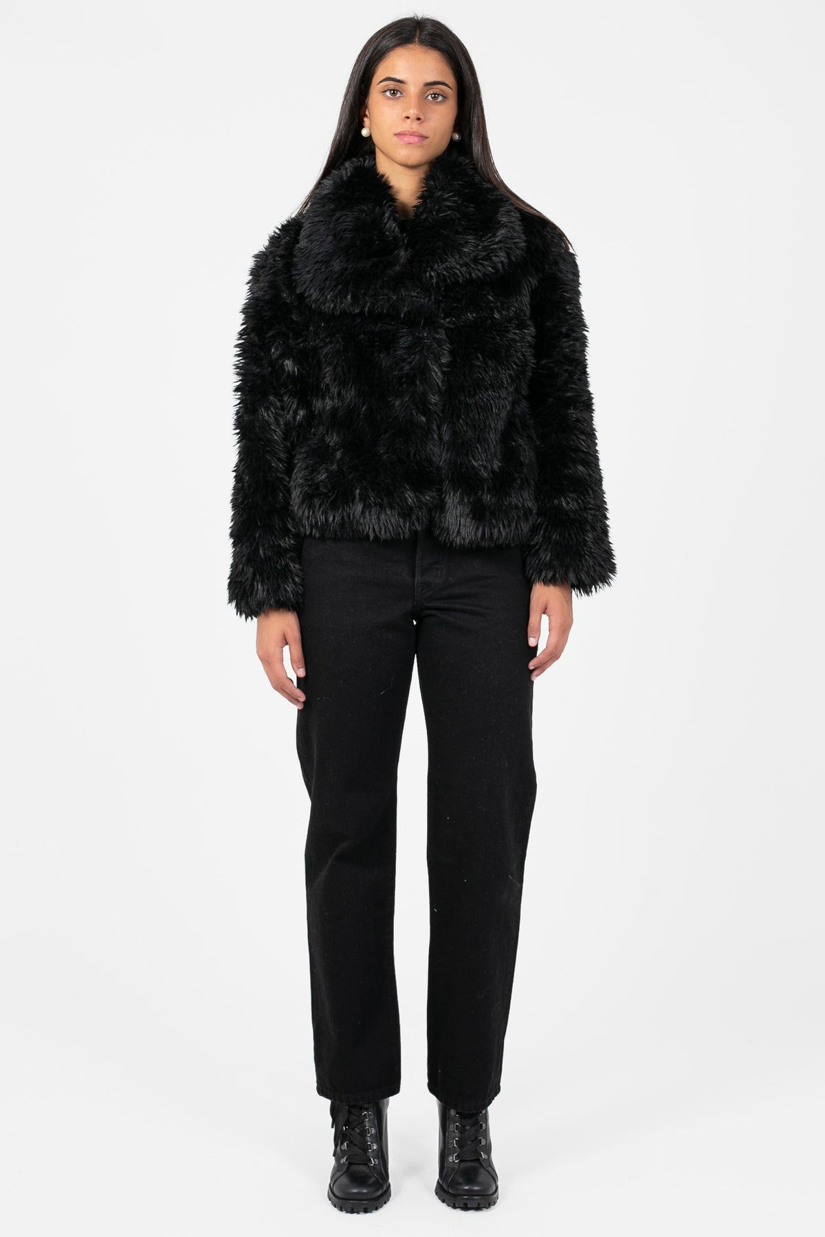 Iryna Collared Faux Fur Shaggy Jacket - honey