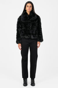 Iryna Collared Faux Fur Shaggy Jacket - honey