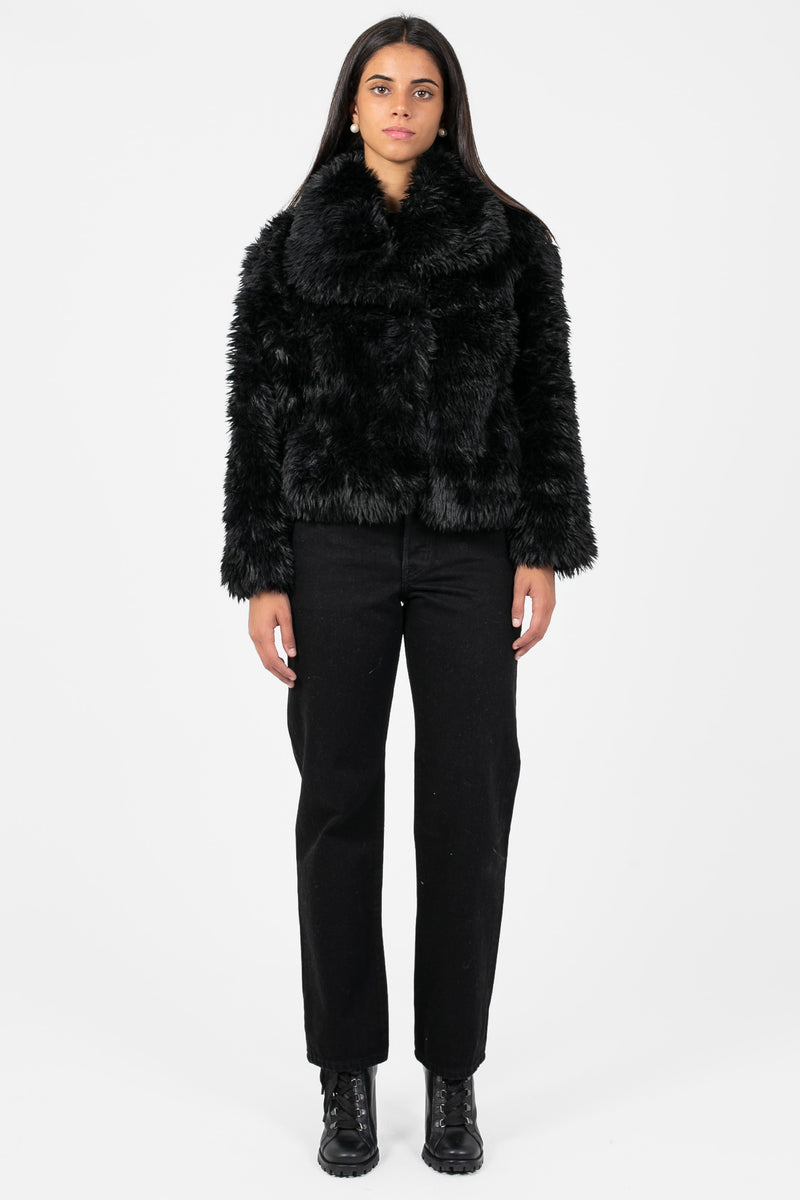 Iryna Collared Faux Fur Shaggy Jacket - honey