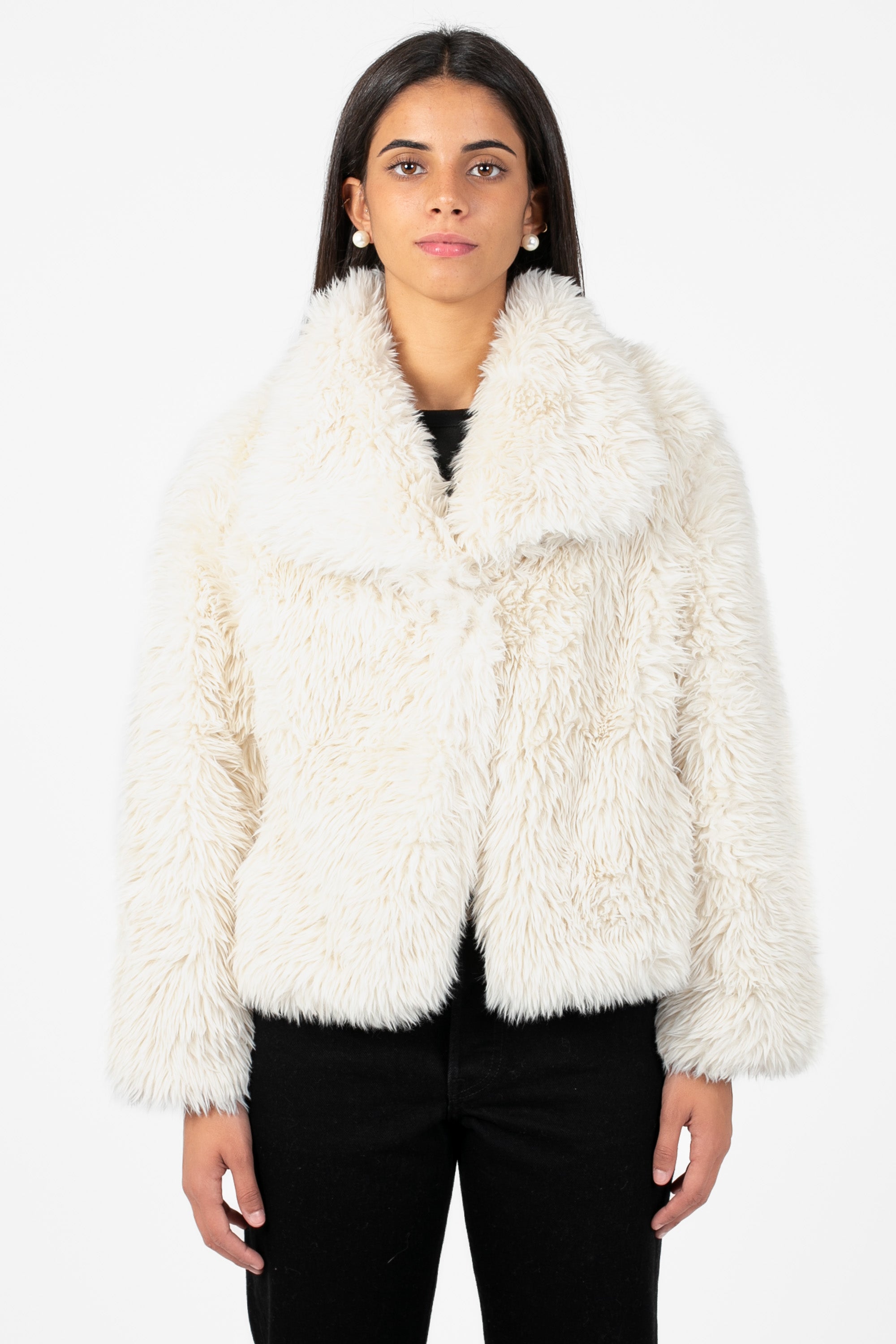 Iryna Collared Faux Fur Shaggy Jacket – honey