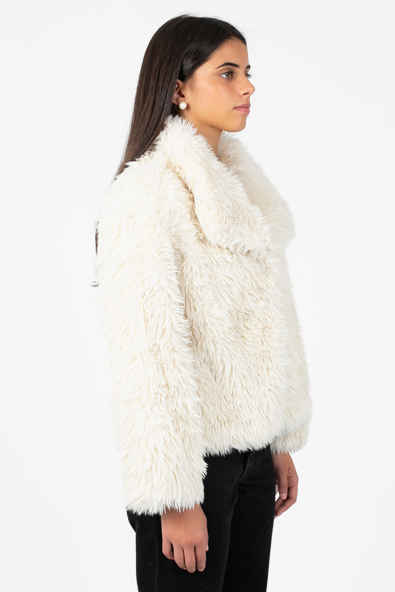 Iryna Collared Faux Fur Shaggy Jacket - honey