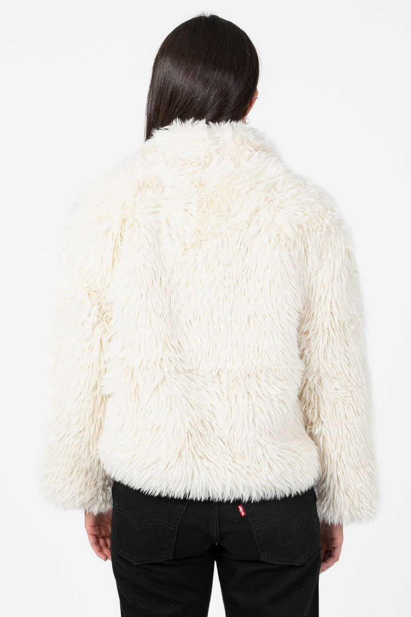 Iryna Collared Faux Fur Shaggy Jacket - honey