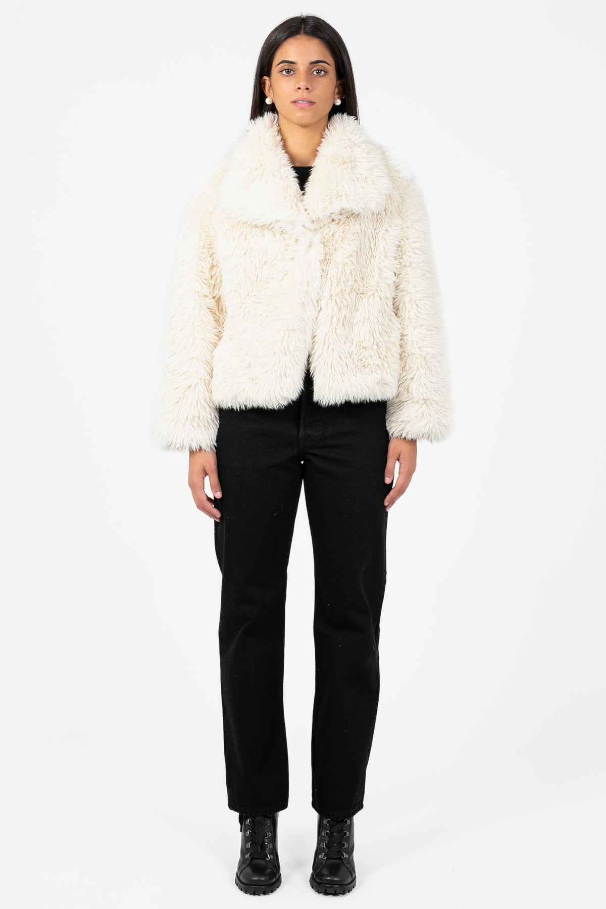 Iryna Collared Faux Fur Shaggy Jacket - honey