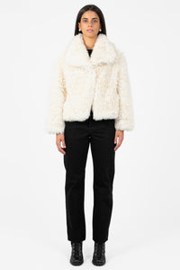 Iryna Collared Faux Fur Shaggy Jacket - honey