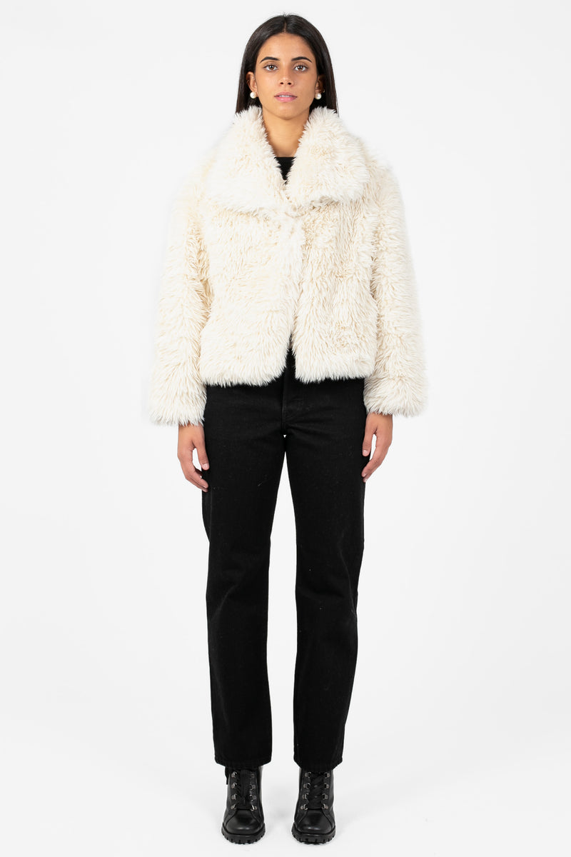 Iryna Collared Faux Fur Shaggy Jacket - honey