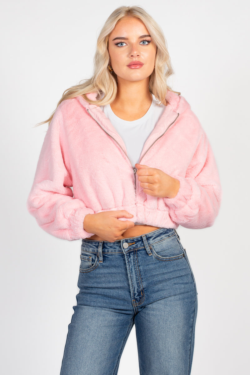 Alethea Hooded Faux Fur Bomber Jacket