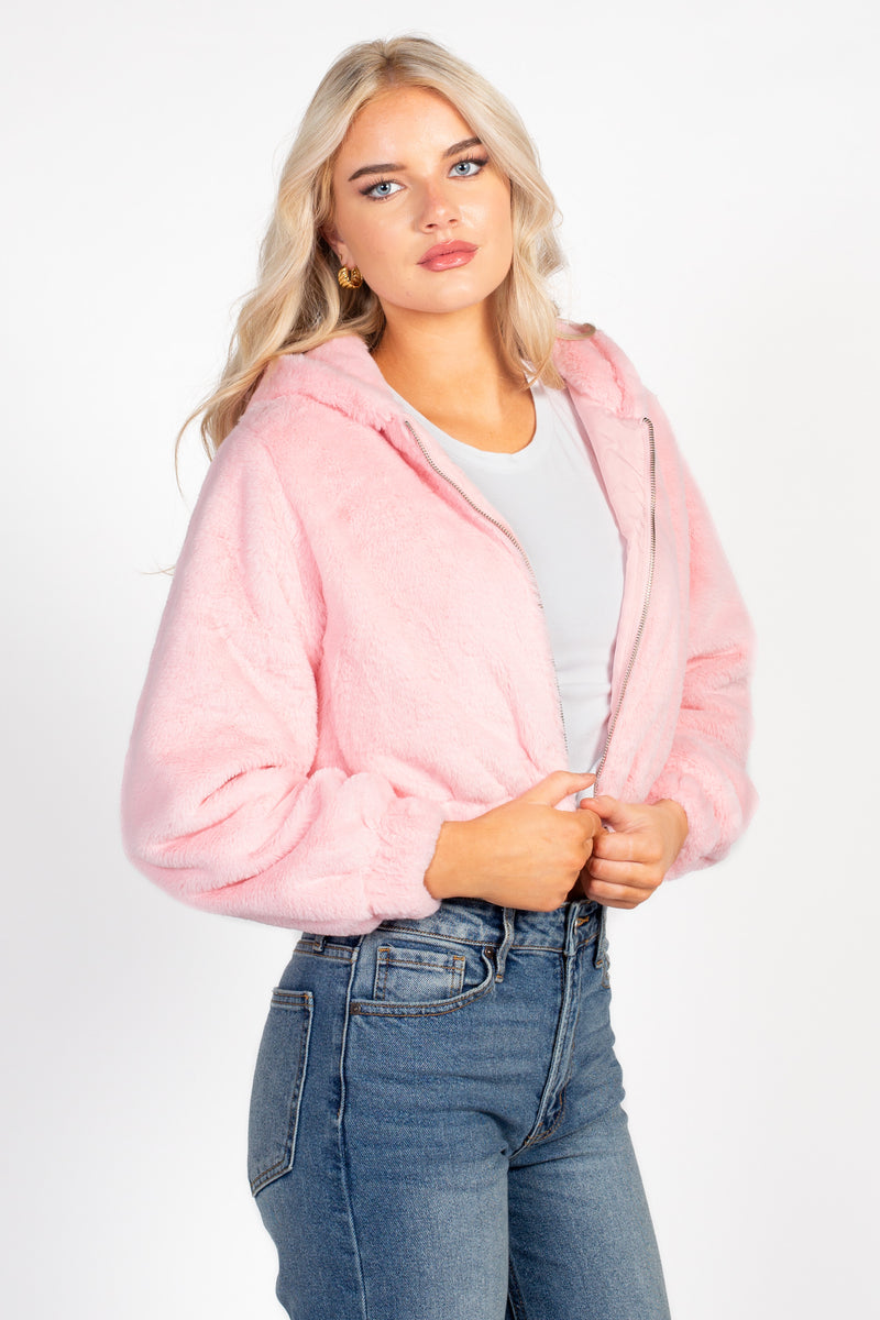 Alethea Hooded Faux Fur Bomber Jacket