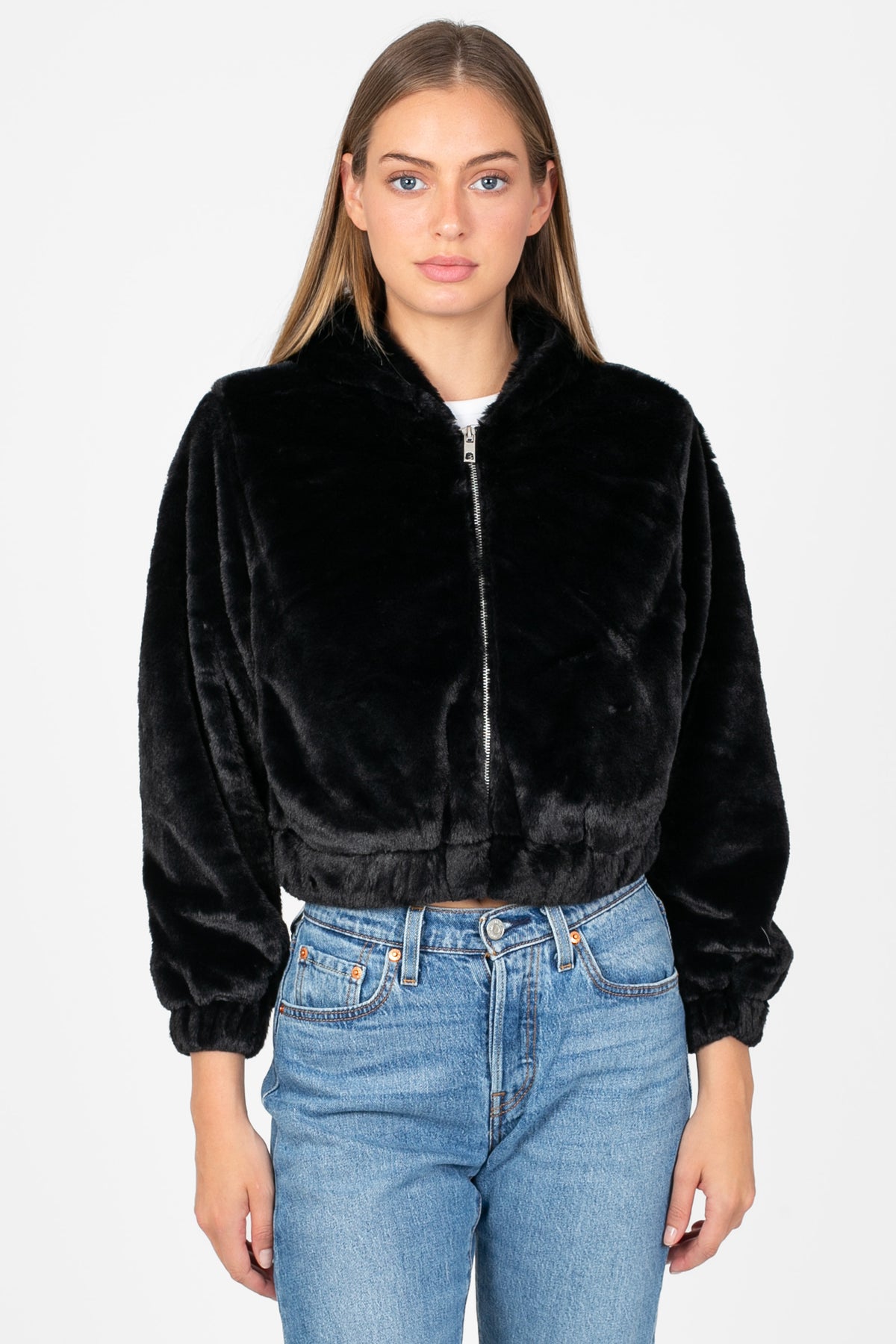 Alethea Hooded Faux Fur Bomber Jacket - honey