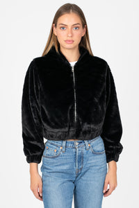 Alethea Hooded Faux Fur Bomber Jacket - honey