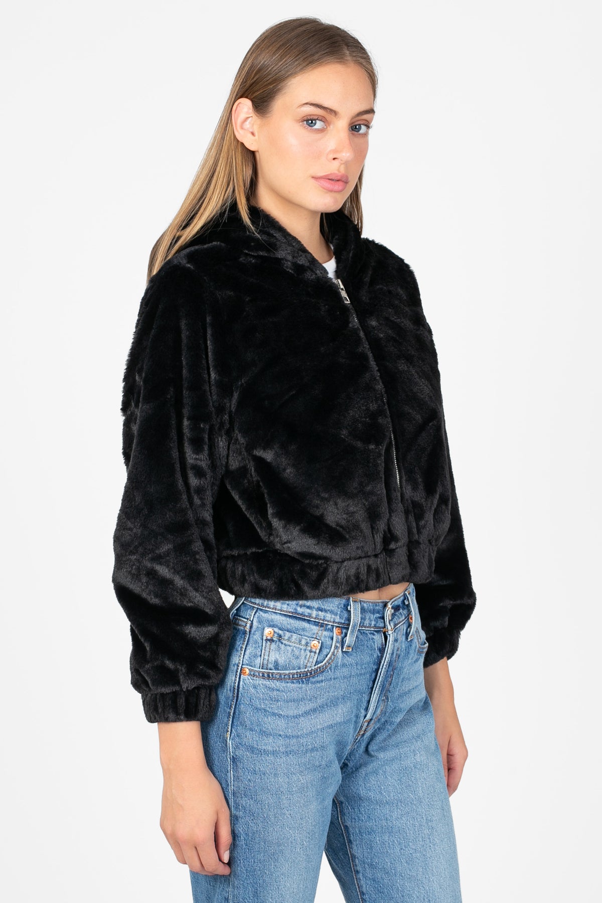 Alethea Hooded Faux Fur Bomber Jacket - honey
