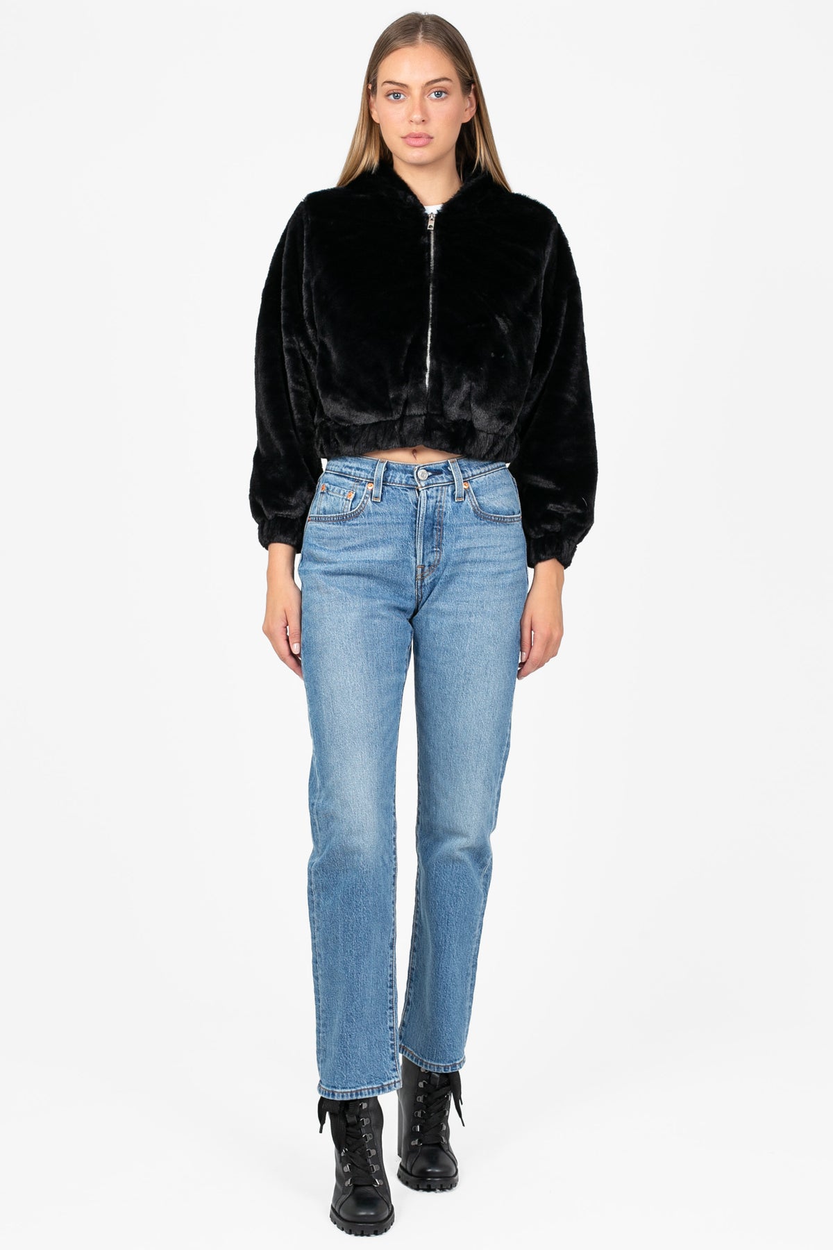 Alethea Hooded Faux Fur Bomber Jacket - honey