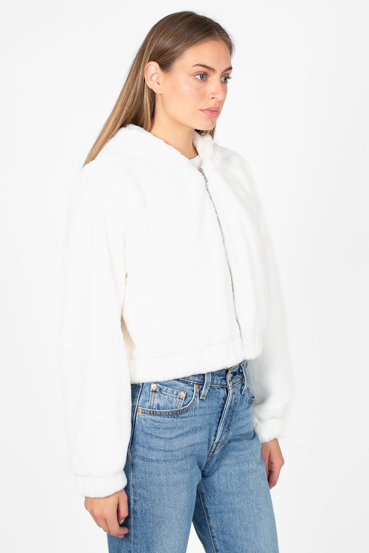 Alethea Hooded Faux Fur Bomber Jacket - honey