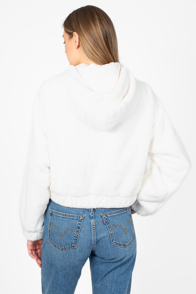 Alethea Hooded Faux Fur Bomber Jacket - honey