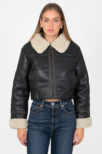 Ayla Sherpa Lined Leather Jacket - honey