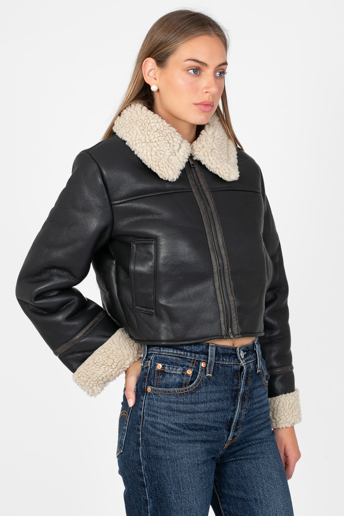 Ayla Sherpa Lined Leather Jacket - honey