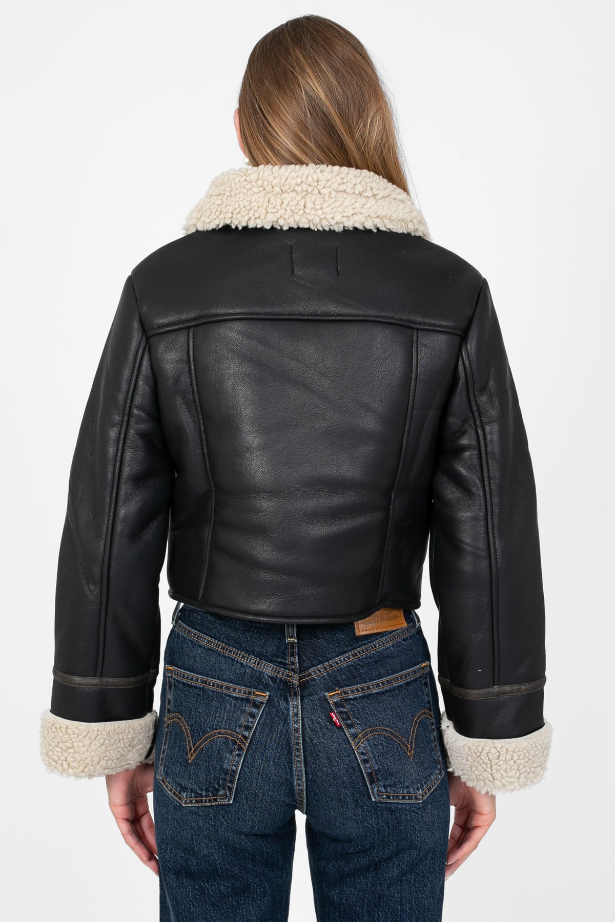 Ayla Sherpa Lined Leather Jacket - honey